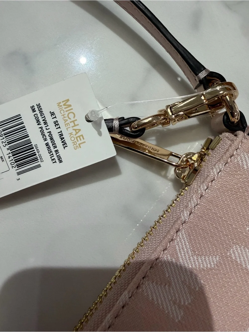 Michael Kors Signature Wristlet Clutch signature logo pink / brown/green